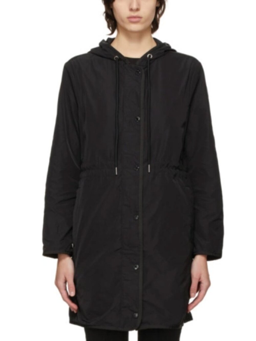$1050 Moncler Black Full Zip Drawstring Midi Lebris Jacket Coat size 3/Large